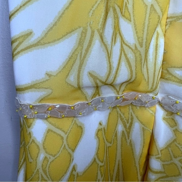 Badgley Mischka Yellow Paradiso Dress Size 4 Beaded Attatched Belt - Picture 10 of 16